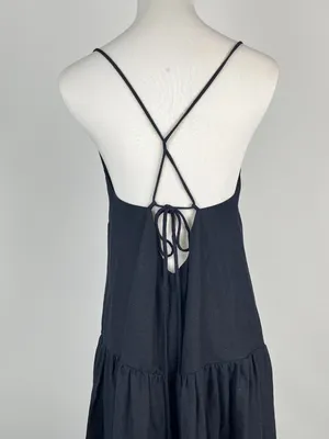 NWOT Farm Rio Linen Blend Black Sleeveless Layer Tiered Maxi Dress Size S thumbnail 9