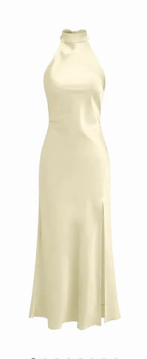 Cider High-Neck Satin Maxi Dress in Pale Butter Yellow thumbnail 1