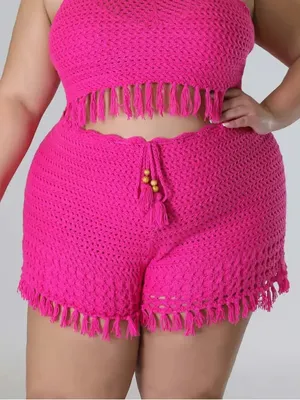 The Sang Hot Pink Crochet Fringe Shorts thumbnail 1