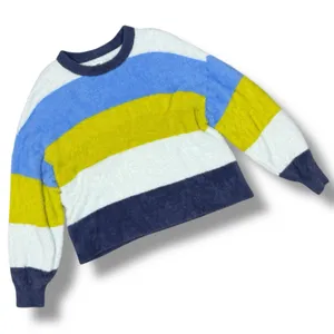 Aerie Flurry Rugby Stripes Fuzzy Oversized Crew Neck Sweater Blue Green Medium‎ thumbnail 15