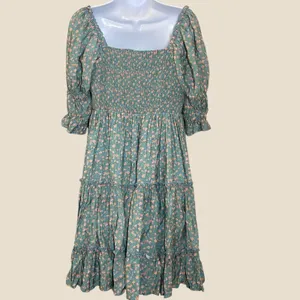 Easel Cottagecore Dress Large Bohemian Boho Puff Sleeve Smocked Milkmaid Prairie thumbnail 2