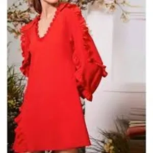 ALEXIS Ceretti Dress in Red Crepe Ruffle Details Long Sleeve No Size FITS SMALL thumbnail 4