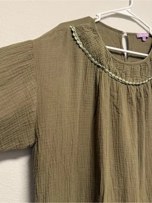 Olive Green Dress with Crochet Trim thumbnail 2