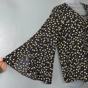 Bali Peasant Top Size M Navy Yellow Ditzy Floral Flowy Romantic Boho Prairie thumbnail 1
