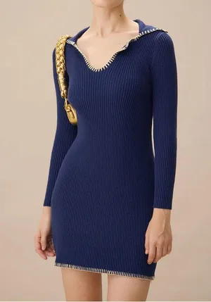 Rihoas Navy Contrast Stitch Sweater Mini Dress thumbnail 7