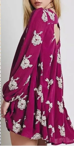 Free People Embroidered‎ Austin Mini Dress Purple thumbnail 1