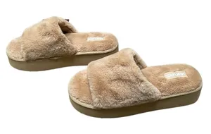 Muk Luks‎ Kirstey Platform Slide Slippers Women’s 7/8 Tan Fluffy Irish Cream NEW thumbnail 1