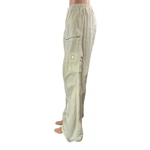 Tiger Mist Cream High Rise Baggy Wide Leg Parachute Cargo Trouser Pants Size L thumbnail 2