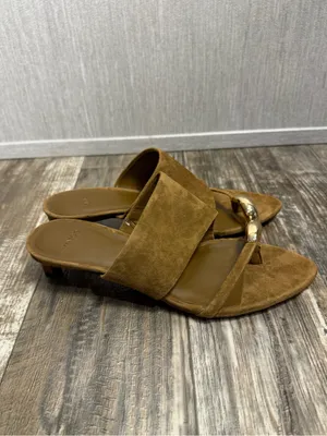 Vince Suede Open-Toe Mule in Cognac with Gold Accent Size 5.5 thumbnail 8