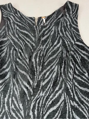 Free People Chenille Zebra Mini Dress Black Gray Drop Waist Pockets 19" Bust thumbnail 2