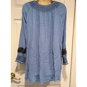 Free People Blue Embroidered Tunic Top‎ S Boho Peasant Tassel Mini Dress Blouse thumbnail 6
