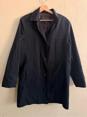Towne Black Women's Long Trench Coat - Classic Single-Breasted thumbnail 1