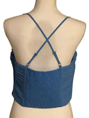 Madewell Blue Crinkle Poplin Crop Spaghetti Strap Tube Top NWT thumbnail 3