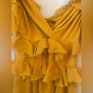 ASOS DESIGN Tiered Ruffle Dress, Mustard, 2 thumbnail 9