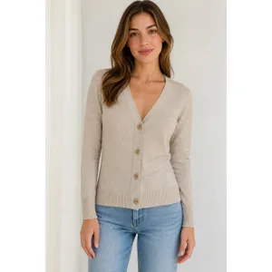 Tory Burch Beige Merino Wool Button Cardigan M thumbnail 9