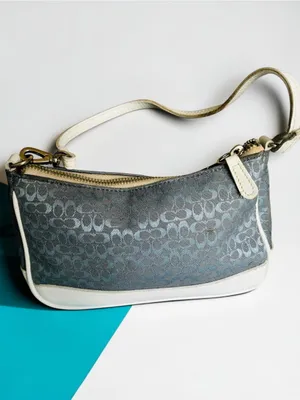 Coach Gray-Blue Signature Jacquard Shoulder Bag with White Trim thumbnail 5