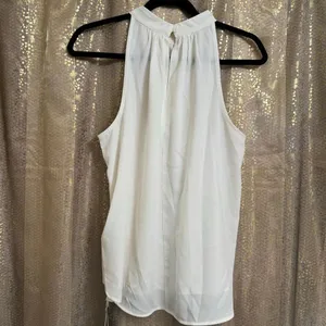 Halara High Neck Ivory Chiffon Lightweight Sleeveless Blouse Top‎ M NWT thumbnail 2