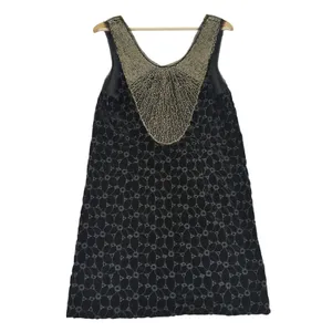 Free People Velvet Mini Dress Black‎ Floral Beaded Sleeves Size 6 Eyelet Flapper thumbnail 2