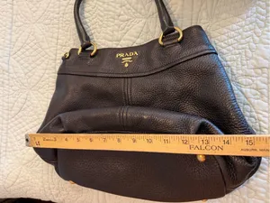 PRADA BR4393 Vitello Daino Leather East West Tote Black Gold 2-Way Bag thumbnail 8