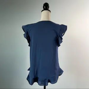 J. CREW | Blue Ruffle Sleeve & Hem T-shirt Sz S thumbnail 5