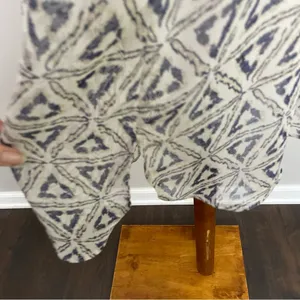 Lumière Top Tunic Sheer Split Neck Collar Lagenlook Geometric Blue Tan Ivory thumbnail 7