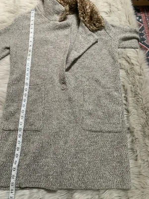 Zara Knit Long Knit Marled Faux Fur Coat/ cardigan Small thumbnail 4