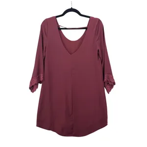 ASTR the Label Womens Tunic Top XS Wine Falll Relaxed Chifon Crepe Flowy thumbnail 3