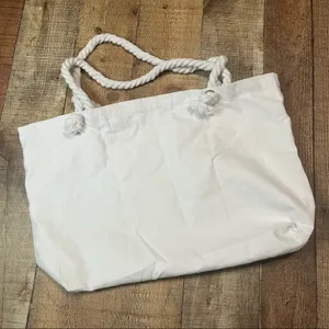 Honeymoon Vibes Miss to Mrs White Canvas Nautical Rope Bag Tote Carryall thumbnail 3