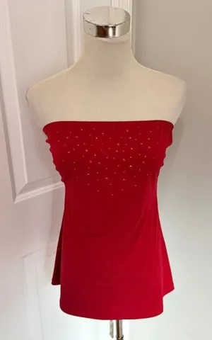 Y2k Red Judy Knapp California Bedazzled Tube Top thumbnail 1