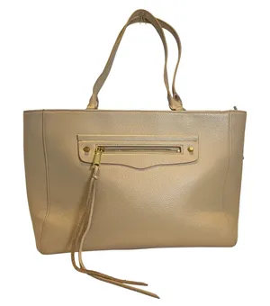 Rebecca Minkoff‎ Regan Tote Bag Womens Large Beige Pebbled Leather Tassel Gold thumbnail 1
