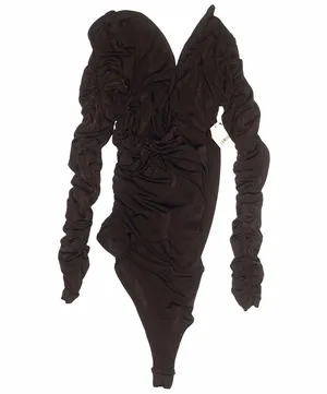 Free People NWT $68 Hot Fudge Brown Reya Ruched Long Sleeve Bodysuit XL thumbnail 2