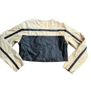 Lane 201 Cloud Ten Women’s Size M Cropped Racer Jacket Black Tan Faux Leather Moto Baddie thumbnail 8