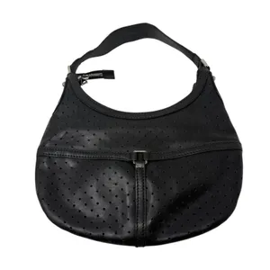 Gucci Reins Vintage Interlocking GG Perforated Leather Black Hobo Bag Purse thumbnail 2