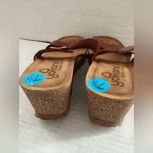 NEW Yokono Spain Brown Leather Cork Wedge Sandals Shoes w/Buckle - Size 7.5 thumbnail 2