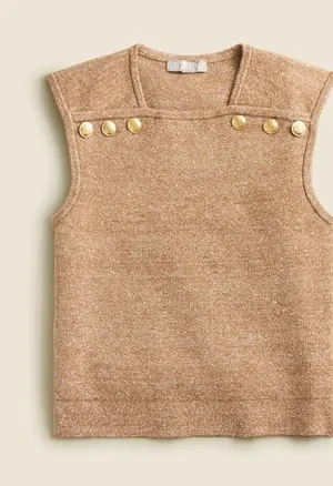 NEW J. Crew Sweater Shell with Buttons Sleeveless Merino-Linen Blend Top Medium thumbnail 1