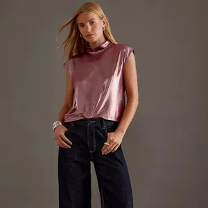 By Anthropologie • Cowl-Neck Liquid Shine Top Pinkish Red thumbnail 13
