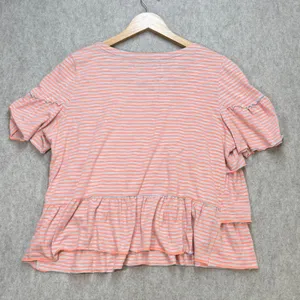 Anthropologie Women L Orange Striped Tiered‎ Ruffle Knit Top Large Boho Coastal thumbnail 2