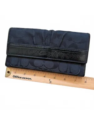 Coach Soho Signature Jacquard Wallet Tri-Fold Canvas Leather Pleated Black thumbnail 3