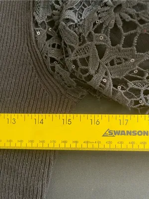French Connection Black Ribbed Sweater Top with sheer embroidery sleeves thumbnail 6