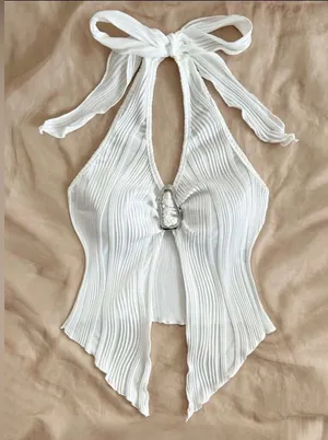 Elegant White Halter Top thumbnail 1
