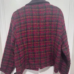 Vintage Cottage Classics Plaid Teddy Jacket Women's L Red Purple Boucle Button thumbnail 6