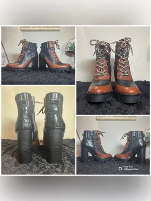 Antonio Melani Penn Platform Combat Boots Black Brown Leather Lug Sole Size 8M thumbnail 4