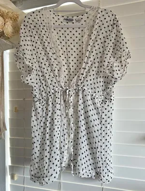 Source Unknown Vintage Polka Dot Lace Top / Mini Dress Size 24 corset flowy romantic boho thumbnail 1