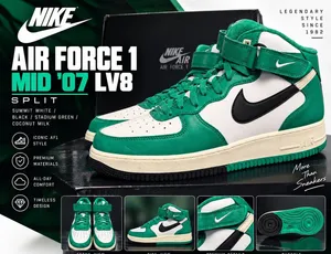 Nike Air Force 1 Mid ‘07 LV8 Split Green White Black DZ2554-100 Men’s 11 thumbnail 1