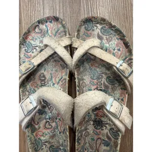 Birkenstock Salina Suede Sandals Cream Paisley Print Footbed Womens 39 L8 M6 thumbnail 5