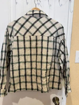 Zara oversized shacket jacket plaid beige black white S Button Up thumbnail 5
