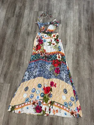 Farm Rio tropical patchwork boho festival halter maxi dress Small thumbnail 9