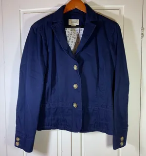 L.L.Bean Women's Navy Blue Cotton Blazer Jacket Size 14 REG Business Casual READ thumbnail 1