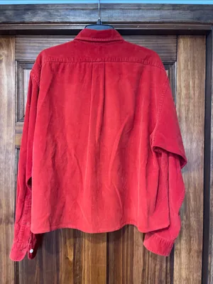 Ralph Lauren Bright Red Corduroy Button-Down Shirt cut off and hemmed size L thumbnail 7