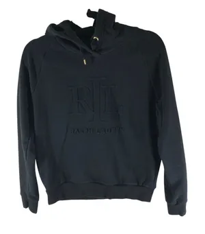 Lauren Ralph Lauren Black Label Womens Pullover Hoodie Embossed Logo 2XS thumbnail 1
